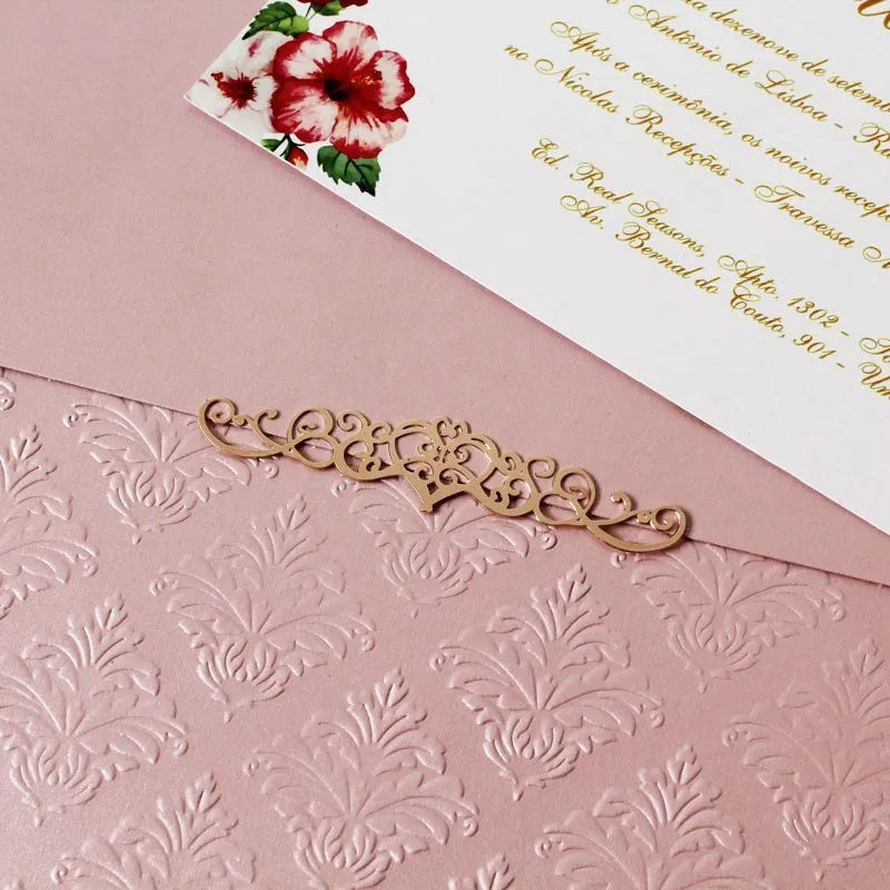 cantoneira para convite rose gold