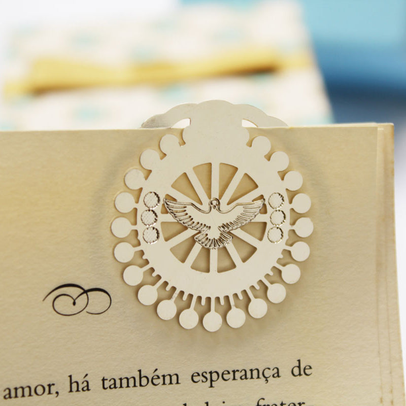 marca página lembrancinha religiosa personalizada prateada
