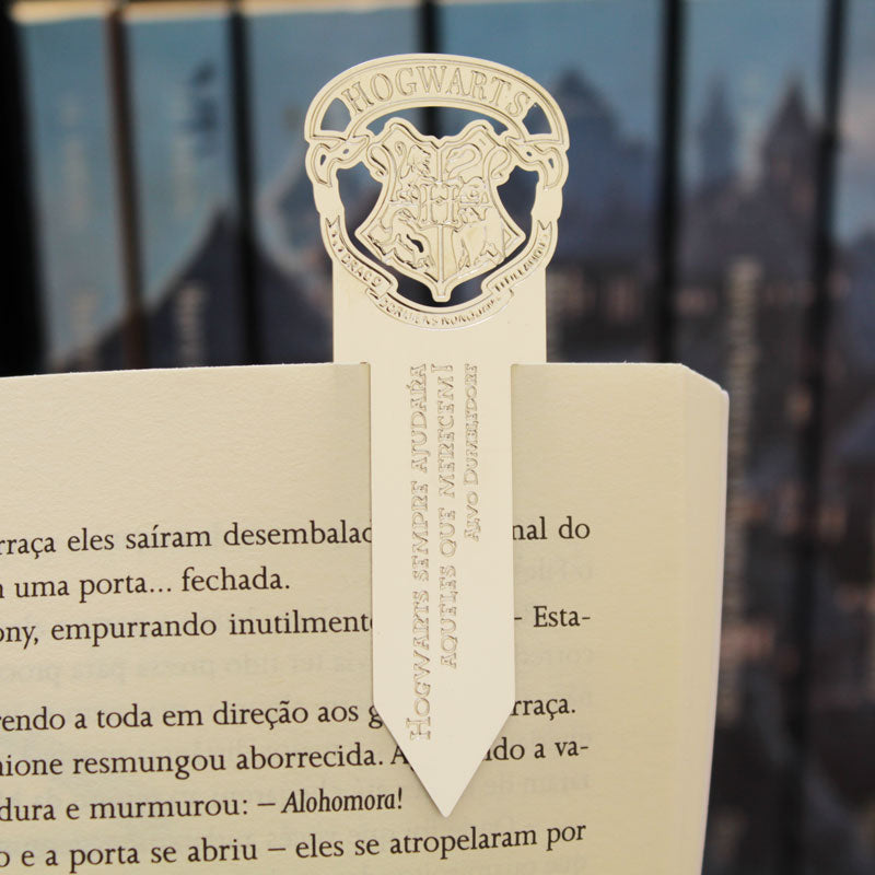 marcador de páginas emblema de Hogwarts prateado 3
