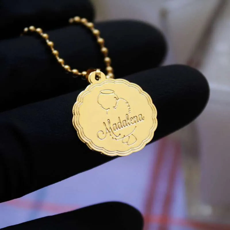 medalhinha de metal de anjo personalizada com nome